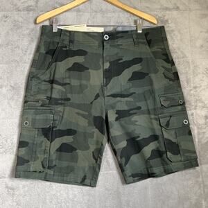 Iron Co Cargo Shorts Mens 36 Green 10" Cotton Blend Jungle Camo Utility Work NEW